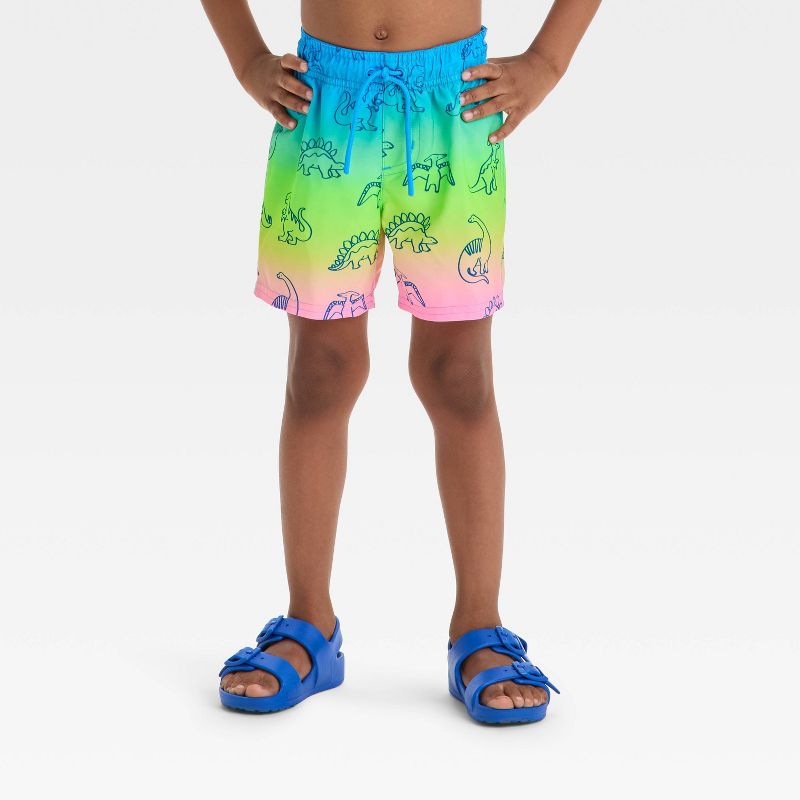 Baby Boys' Dinosaur Printed Ombre Swim Shorts - Cat & Jack™ 12M: Recycled Polyester, UPF 50+, Elastic Waistband, Built-in Brief