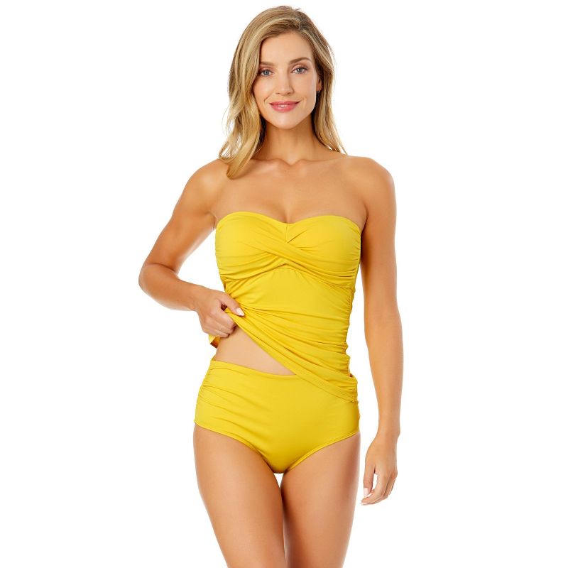 Women's Live In Color Twist Front Bandeaukini Swim Top-Sunshine Yellow-XS