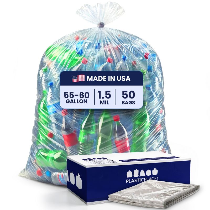 Plasticplace 55-60 Gallon Clear Trash Bags, Clear (50 Count)