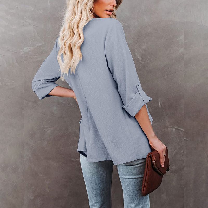 Clearlove Womens Blazer Jackets Roll Up Long Sleeve Open Front Loose Business Casual Coats with Pockets, Haze Blue - XL