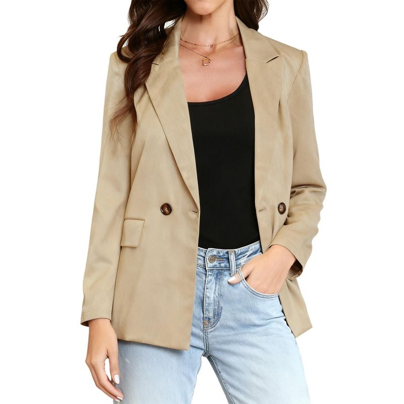 INSPIRE CHIC Women's Business Casual Notch Lapel Long Sleeve Double Breasted Oversized Blazer Medium Khaki
