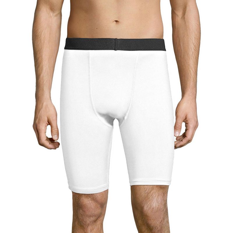 Hanes Sport Men's Performance Compression Shorts, 9" True White/Ebony M