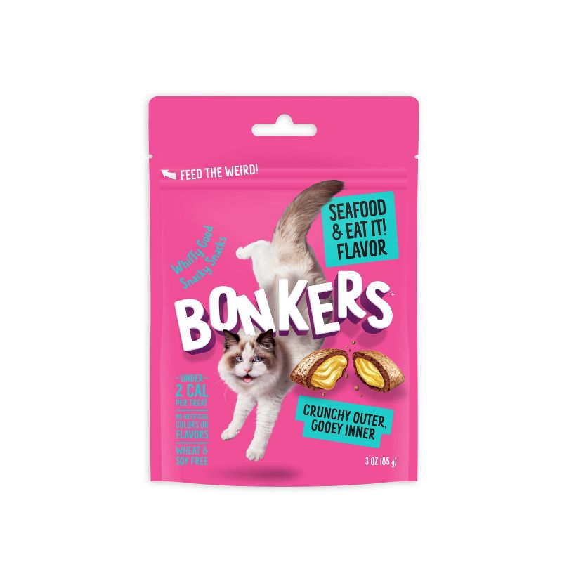 Bonkers Bites Seafood & Eat It Flavor Crunchy Cat Treats - 3oz