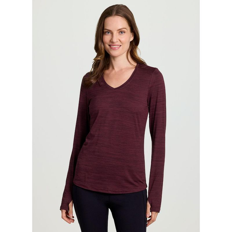 RBX Active Women's Athletic Fit Buttery Soft Quick Drying Long Sleeve Workout Top with Thumbholes - Burgundy,M