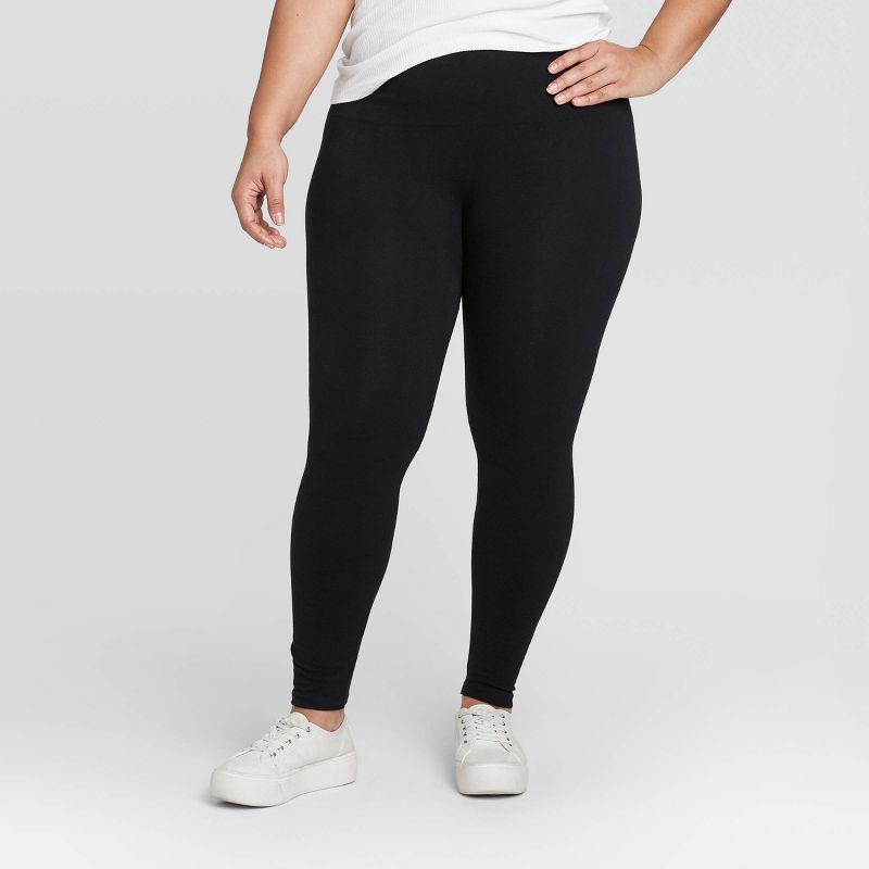 Women's High Waisted Seamless Leggings - A New Day™ Black S/M: Midweight, Ankle Length, Pull-On