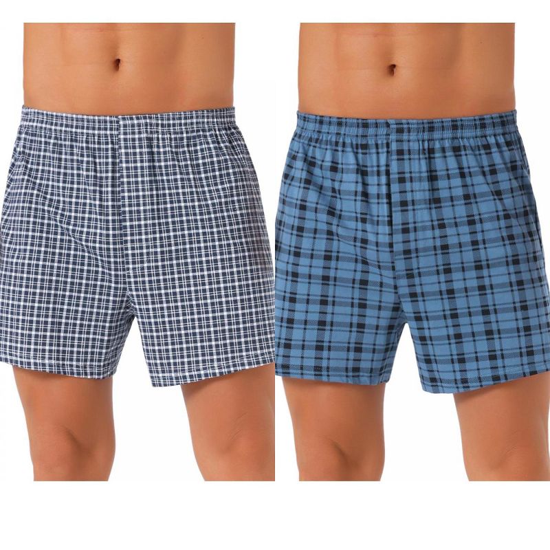 INSPIRE CHIC Men's 2 Pack Classic Plaid Pattern Underwear Boxer Shorts 1 Dark Blue 1 Navy 32