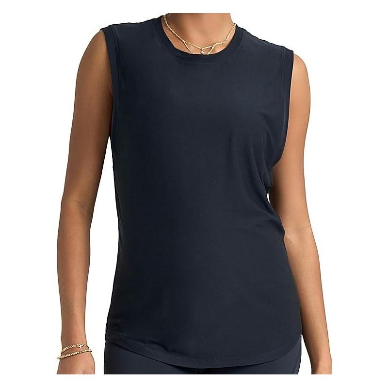 POPSUGAR PS Women's Workout Tops - Sleeveless Loose Fit Athletic Muscle Workout Tank Top for Sports Gym Exercise Yoga for Women Black Night Small