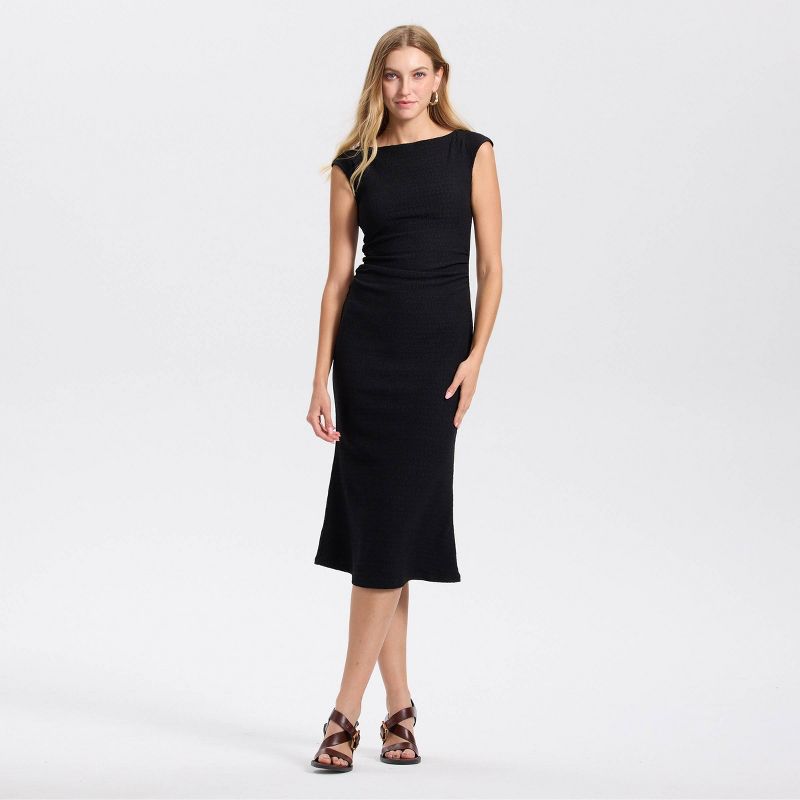 Women's Sleeveless Textured Knit Midi Bodycon Dress - A New Day™ Black M
