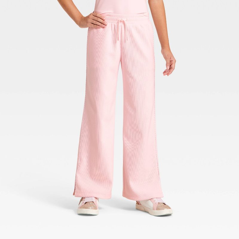 Girls' Waffle Textured Wide Leg Pants - All In Motion™ Light Pink XXL