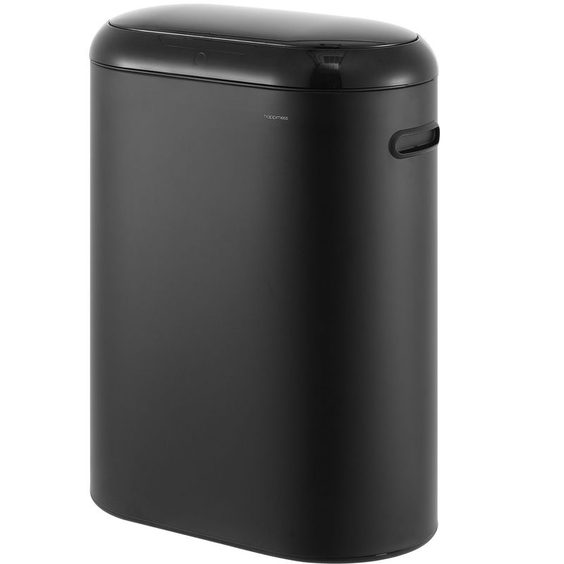 happimess Robo Kitchen 13.2-Gallon Slim Oval Motion Sensor Touchless Trash Can with Touch Mode, Charcoal Black