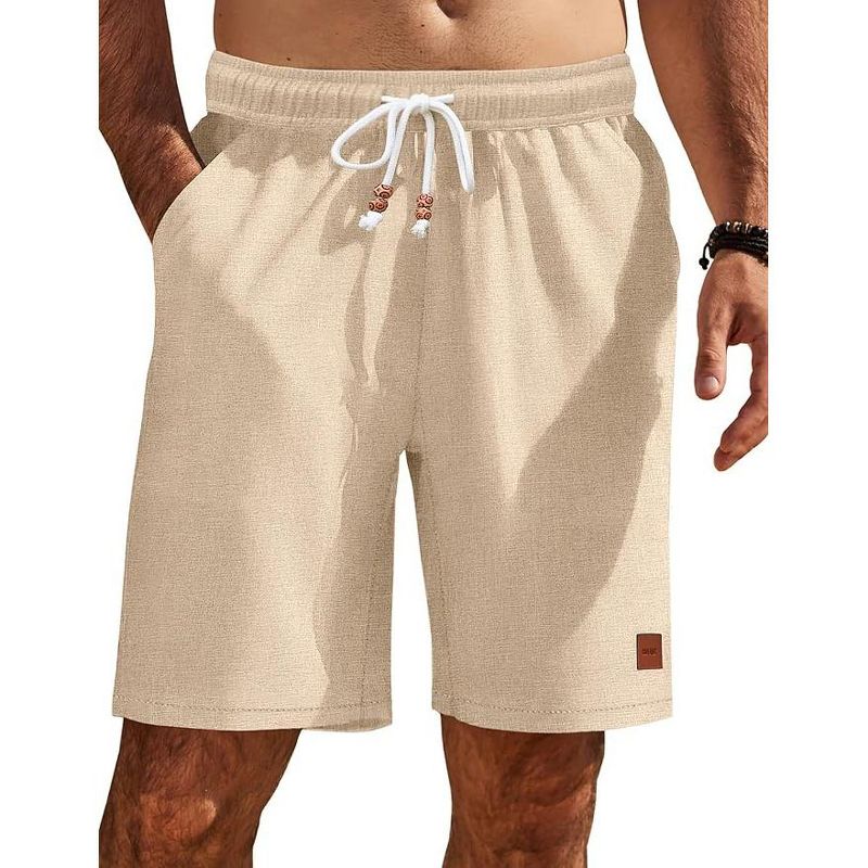 COOFANDY Mens Summer Beach Shorts Casual Elastic Waist Drawstring Short Vacation Shorts with Pockets Khaki L
