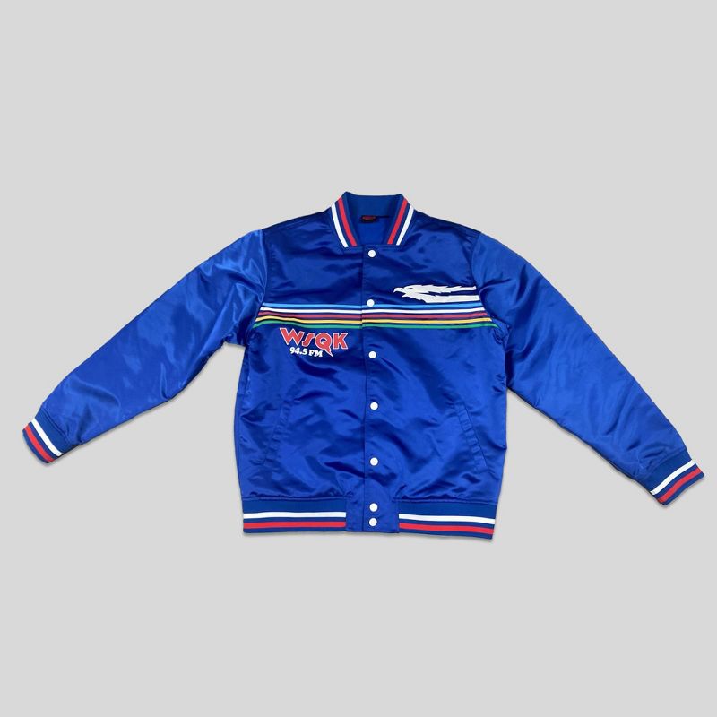 Men's Stranger Things WSQK Satin Bomber Jacket - Blue S