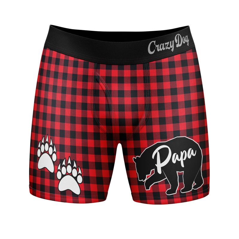 Mens Papa Bear Boxers Funny Fathers Day Paw Print Plaid Graphic Novelty Underwear for Guys - Crazy Dog Boxer Briefs Gift for Dad Papa Bear V2 M