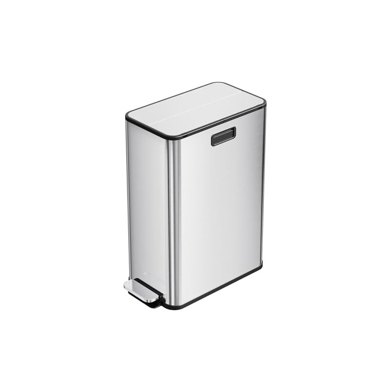 Garvee 14.8-Gallon Dual Compartment Step Trash Can - Slim Space-Saving Design, Butterfly Lid & Fingerprint-Proof Stainless Steel Recycling Bin