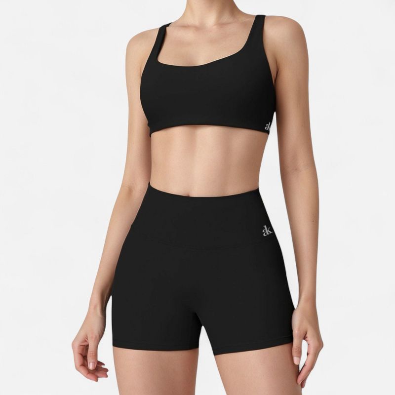 Anna-Kaci Active Women's Scoop Neck Sports Crop Top with Wide Shoulder Straps and Seamless Fit - Large, Black