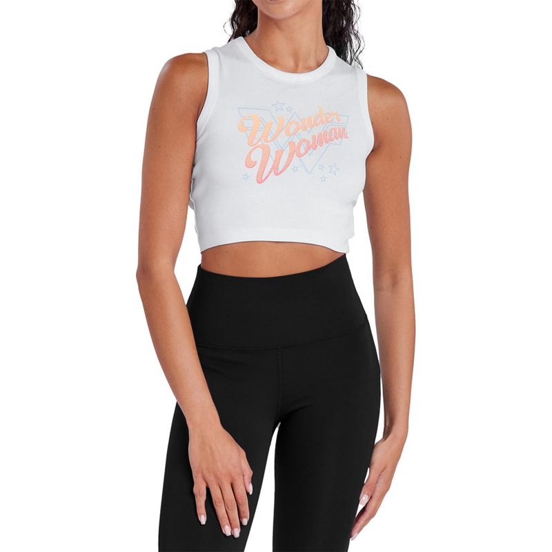 Women's Wonder Woman 84 Wonder Lines Sleeveless Crop Top Tank White Medium