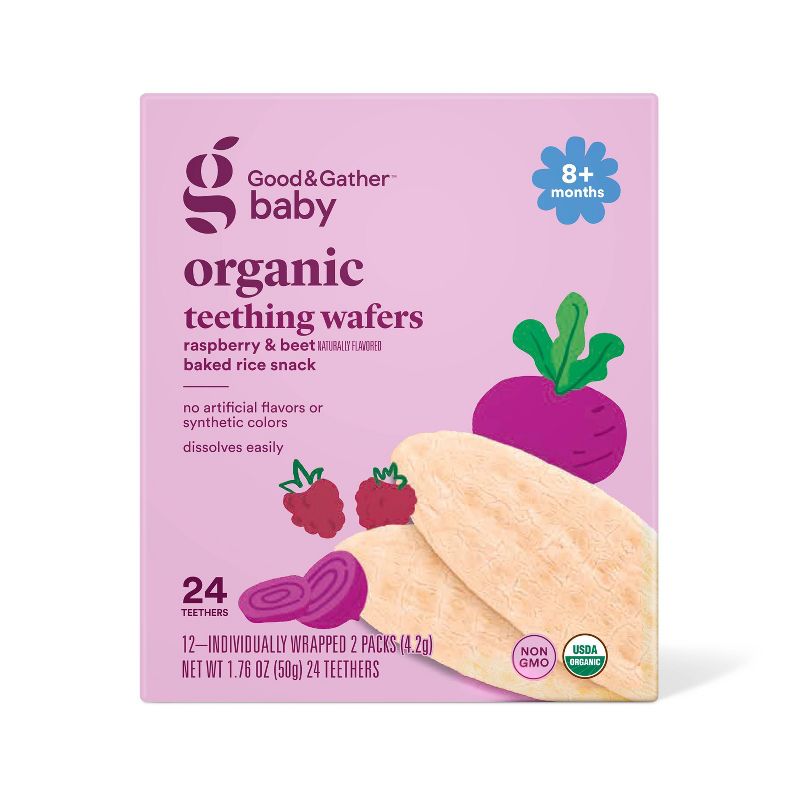 Organic Teething Wafers Baby Snacks - Raspberry Beet - 1.76oz - Good & Gather™