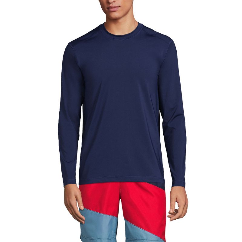 Lands' End Men's SunShade UPF 50 Long Sleeve Swim Tee Cooling Rash Guard - Small - Deep Sea Navy