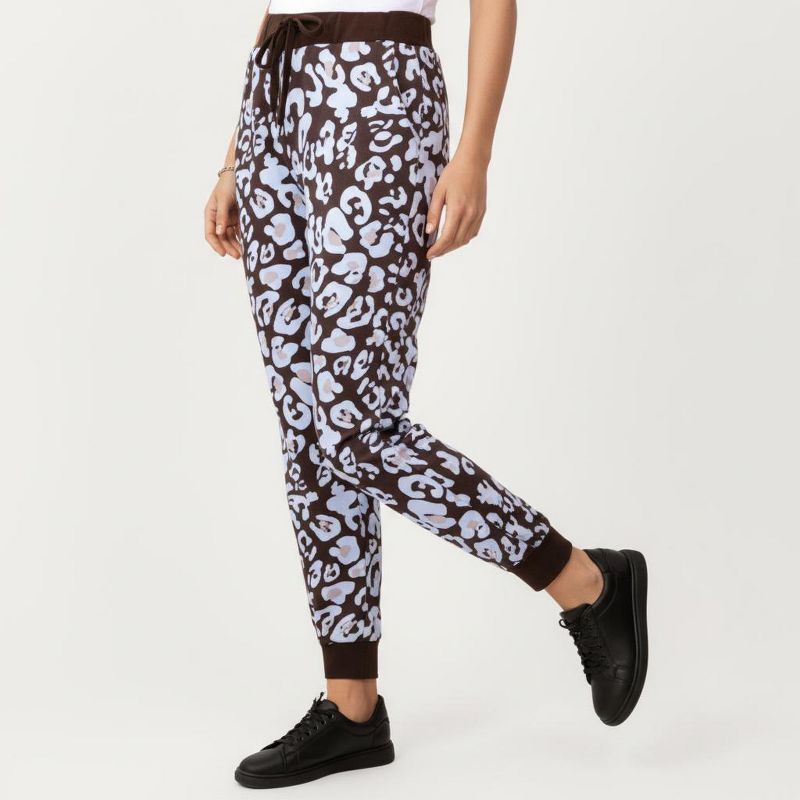 Anna-Kaci Women's Leopard Print Jogger Pants with Adjustable Drawstring Waist - Medium, Brown