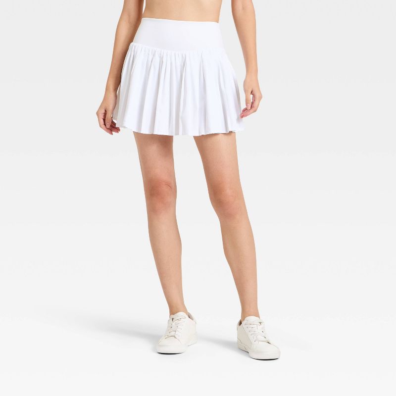 Women's High-Rise Woven Pleated Skort 15.75" - All In Motion™ White S: Moisture Wicking, Quick Dry, Built-in Shorts, UPF 50+