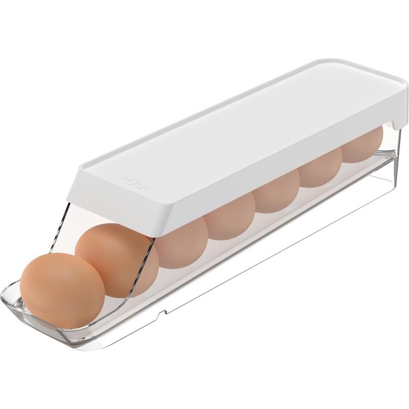 OU Egg Holder for Fridge, BPA Free Rolling Egg Organizer for Refrigerator Organization, Clear Stackable Container for Kitchen Organizers and Storage