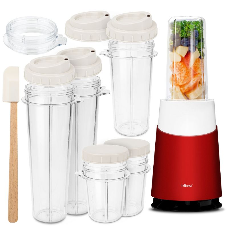 Tribest Personal Blender II Mason Jar Ready (Family 16-Piece Set) – Red