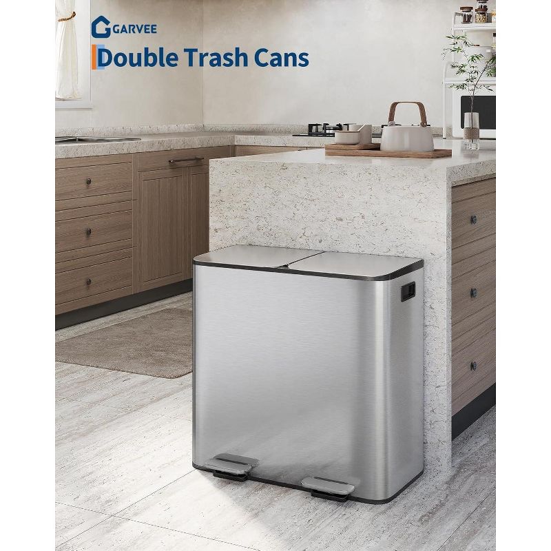 Acekool 2-Pack 40L Soft-Close Dual Trash and Recycle Bin Combo with Smudge-Resistant Stainless Steel, Step-On Kitchen Garbage Cans