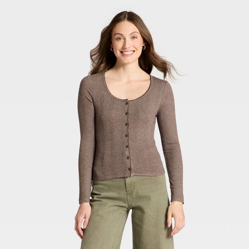 Women's Button-Down Knit Cardigan - Universal Thread™ Brown S