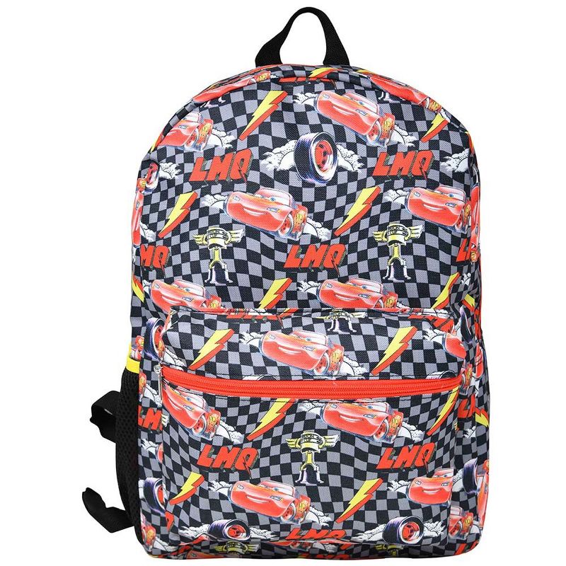 Disney Cars Lightning Mc Queen Checkered 16" Nylon School Backpack for Kids, with a front Pocket