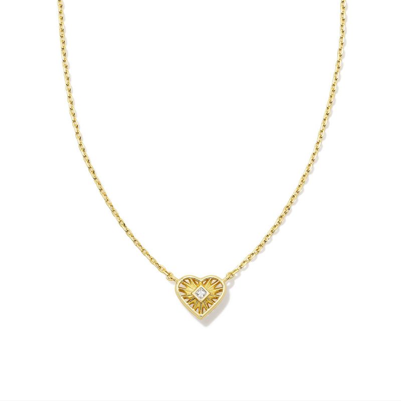 Kendra Scott Anna Sunburst Pendant Necklace - Gold: 14K Gold Over Brass, Lobster Claw Clasp, Slide Closure, 19" Length