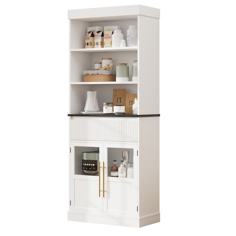 Garvee 70" Tall Kitchen Pantry Cabinet, Storage Cabinets with Drawer & 2 Glass Doors, Floor Cabinet for Living Room, Dining Room, Bathroom, White