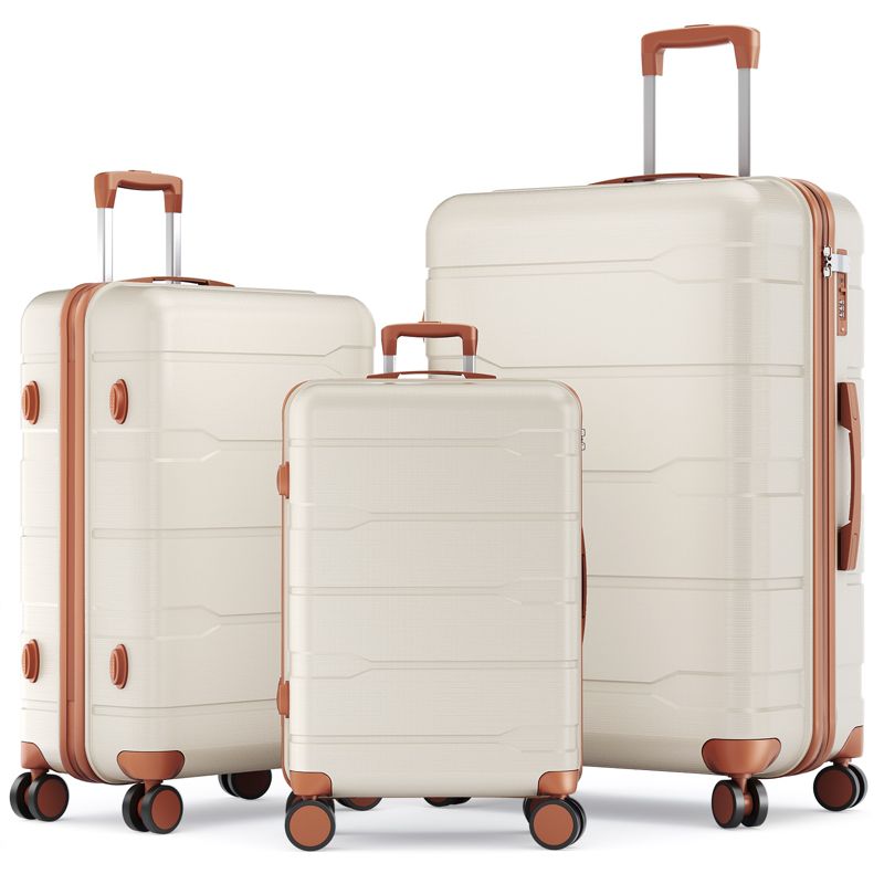 SUGIFT 3 Piece Hardside Luggage Set with Spinner Wheels and TSA Lock Beige