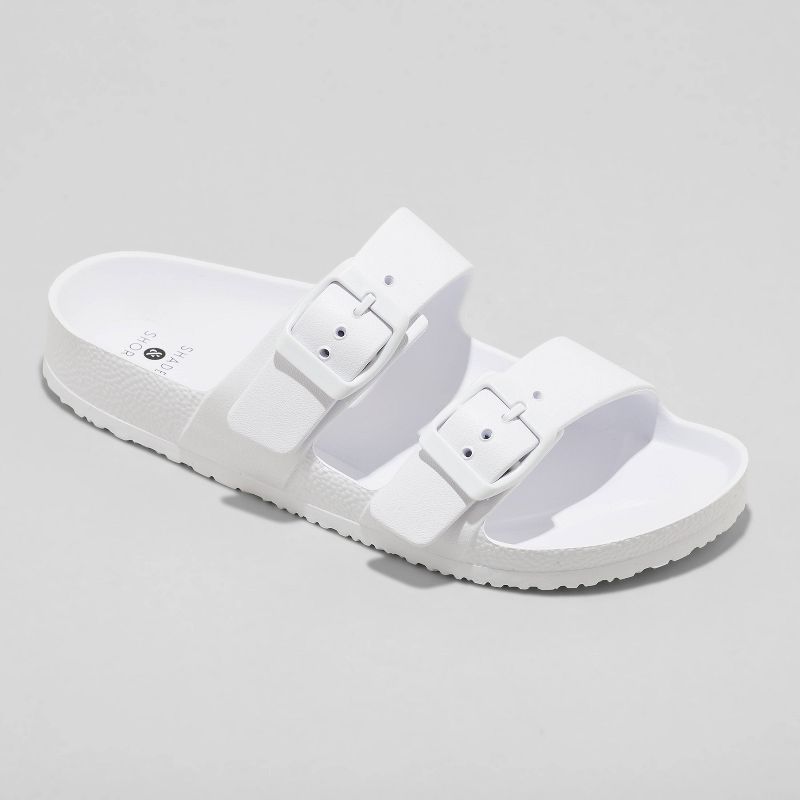 Women's Neida EVA Two Band Footbed Slide Sandals - Shade & Shore™ White 8: Contoured Footbed, Double Straps