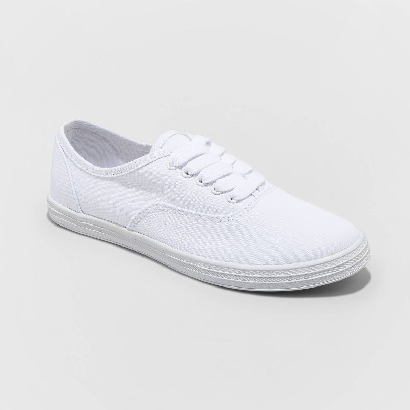 Women's Lunea Lace-Up Sneakers - Universal Thread™ White 7: Canvas, Non-Marking Sole, Closed Round Toe