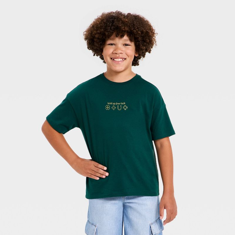 Boys' Short Sleeve St. Patrick's Day 'Level Up' Graphic T-Shirt - Cat & Jack™ Dark Green S