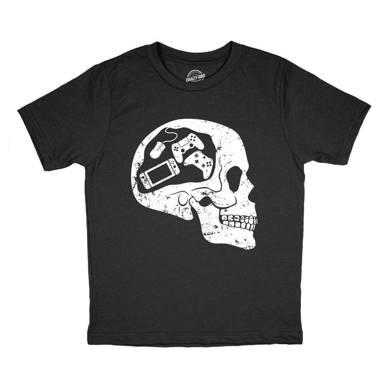Youth Funny T Shirts Gamer Skull Sarcastic Video Games Graphic Tee for Kids - Crazy Dog Youth T Shirt For Gamers Black M