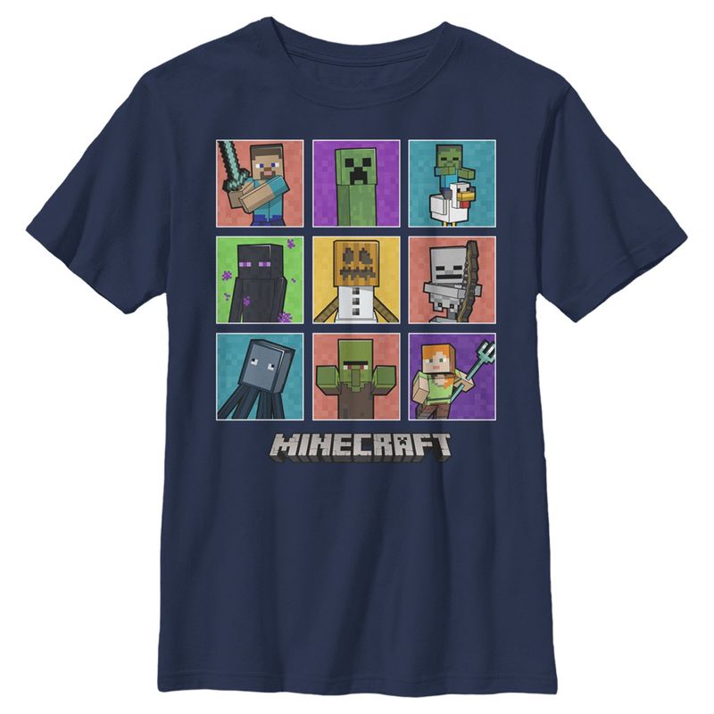 Boy's Minecraft Character Boxes T-Shirt - Navy Blue - Medium