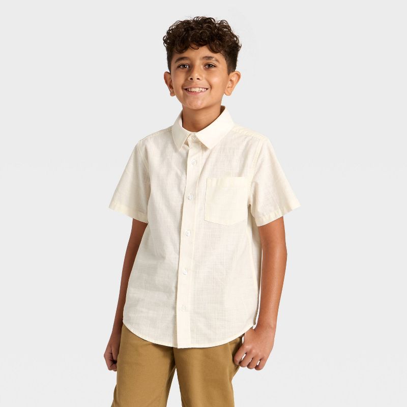 Boys' Short Sleeve Chambray Button-Down Shirt - Cat & Jack™ Cream M
