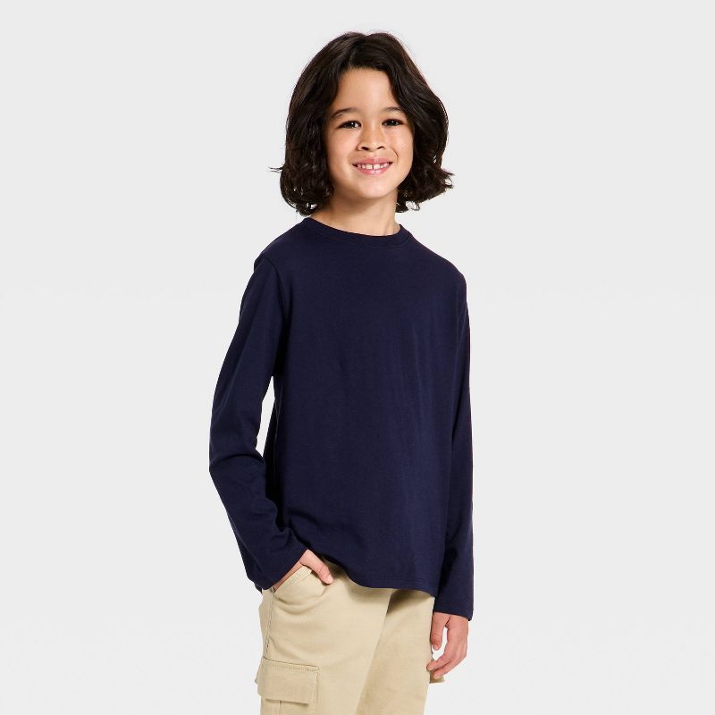 Boys' Long Sleeve Solid T-Shirt - Cat & Jack™ Navy Blue M