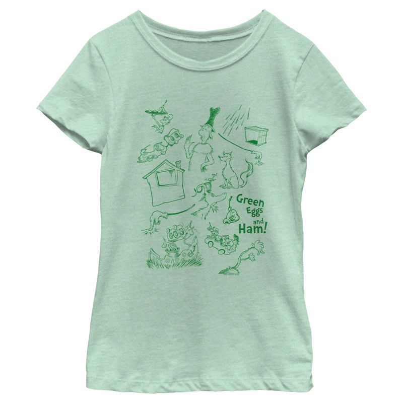 Girl's Dr. Seuss Green Eggs and Ham Sketches T-Shirt - Mint - Medium