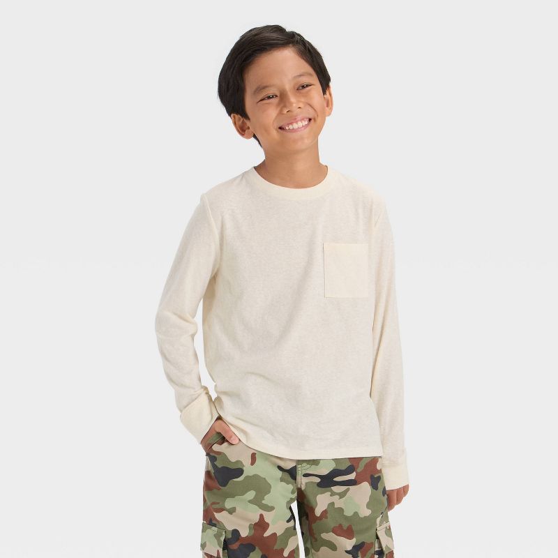 Boys' Long Sleeve T-Shirt - Cat & Jack™ Beige XS