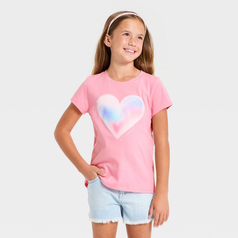 Girls' Short Sleeve 'Airbrush Heart' Graphic T-Shirt - Cat & Jack ™ Pink XXL Plus