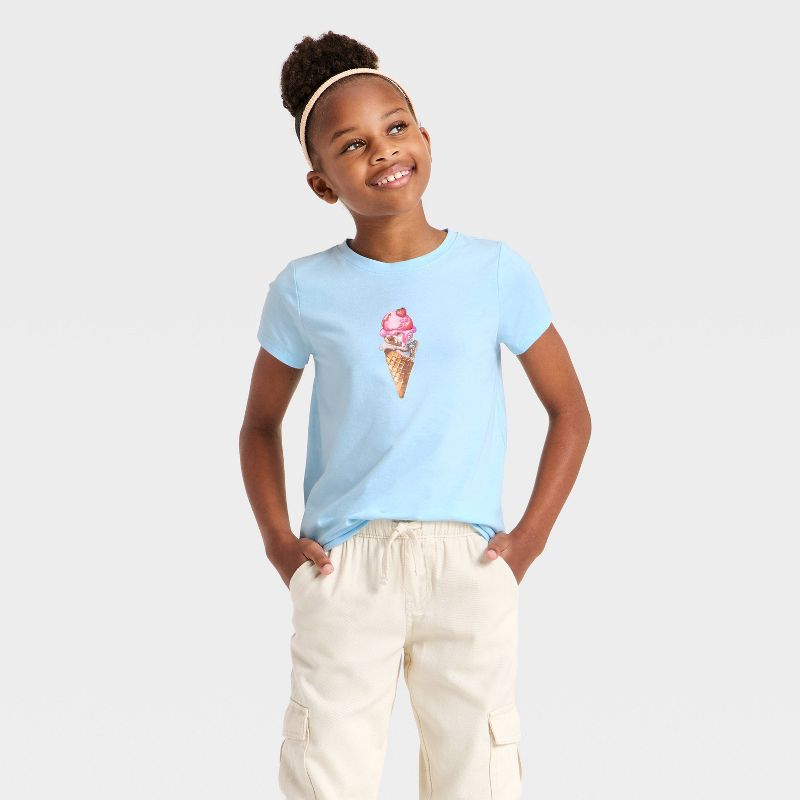 Girls' Short Sleeve 'Ice Cream' Graphic T-Shirt - Cat & Jack ™ Light Blue XS