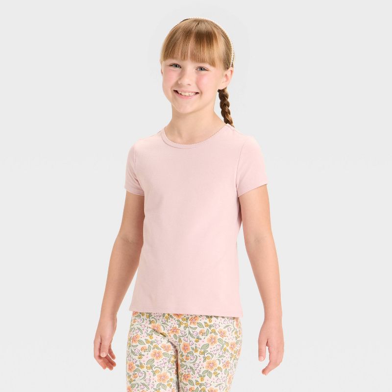 Girls' Short Sleeve Fitted T-Shirt - Cat & Jack™ Light Pink L