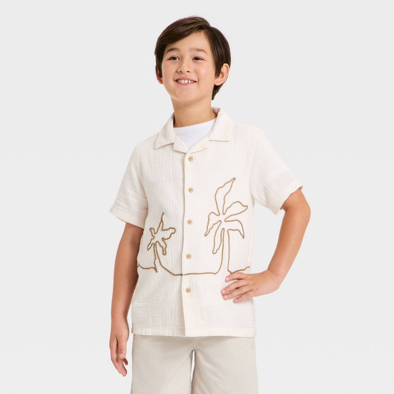 Boys' Short Sleeve Woven Button-Down Shirt - Cat & Jack™ Cream S
