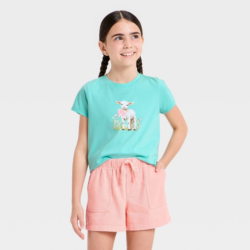 Girls' Short Sleeve 'Lamb' Graphic T-Shirt - Cat & Jack™ Aqua Green XXL