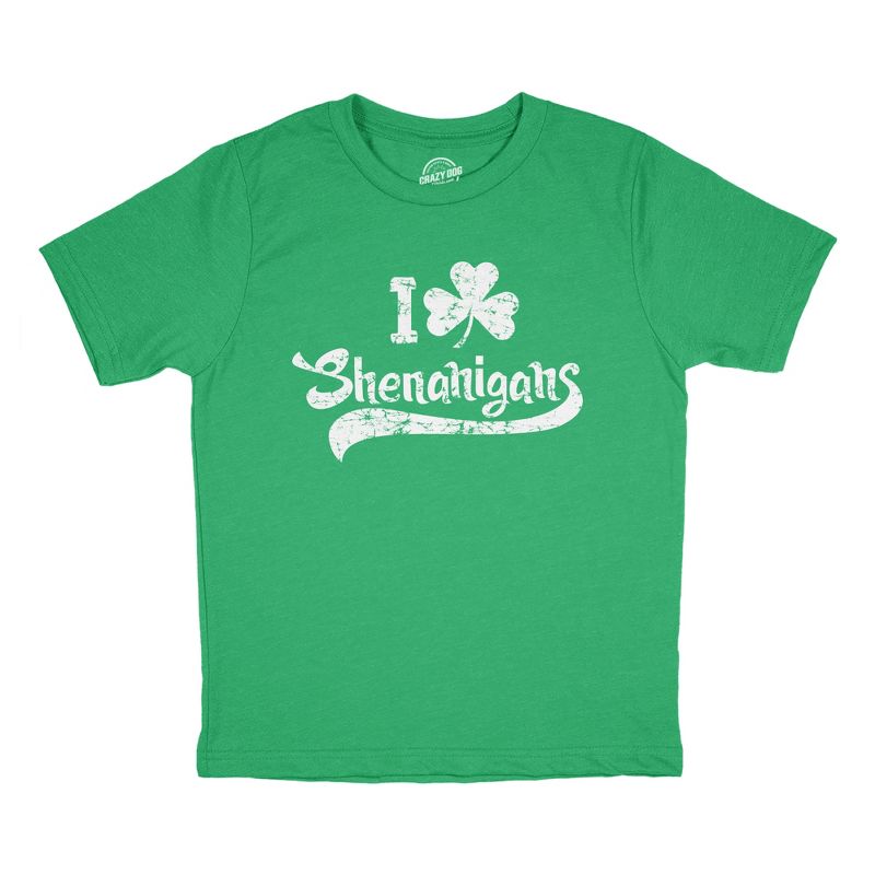 Youth T Shirts I Clover Shenanigans Funny St Patricks Day Tee for Kids - Crazy Dog Youth T Shirt for Saint Patrick's Day Green L