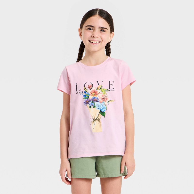Girls' Short Sleeve 'Bouquet' Graphic T-Shirt - Cat & Jack ™ Light Pink XS