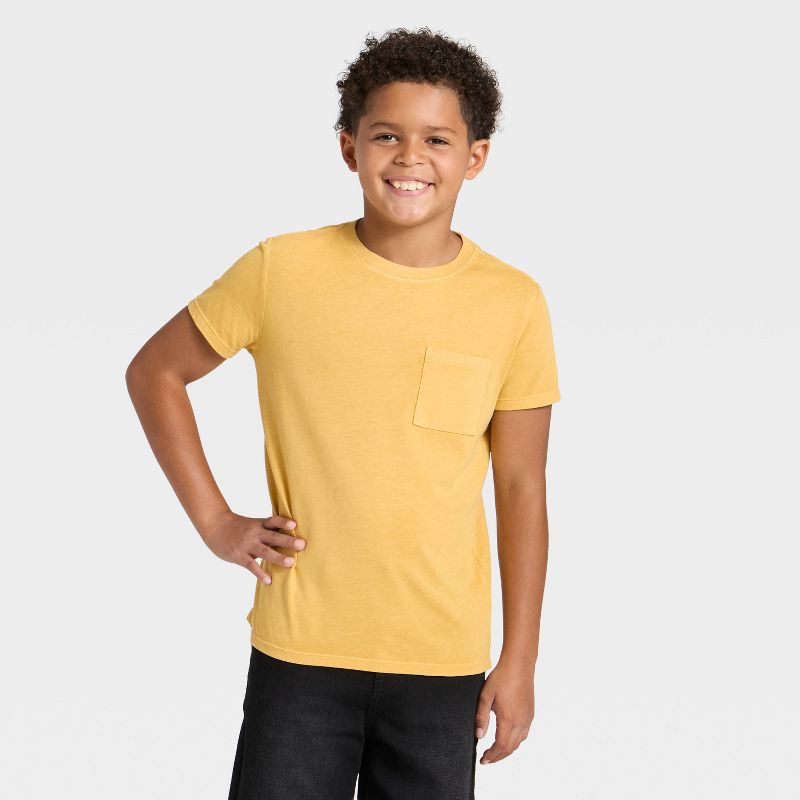 Boys' Short Sleeve Washed Pocket T-Shirt - Cat & Jack™ Gold XL Husky