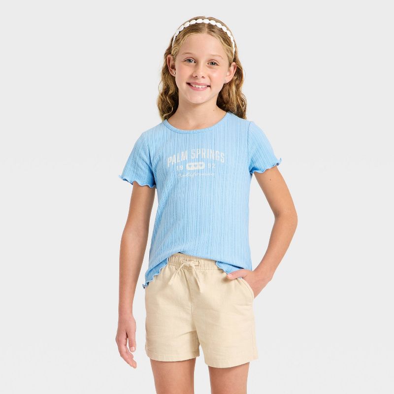 Girls' Short Sleeve Pointelle 'Palm Springs' Graphic T-Shirt - Cat & Jack™ Sky Blue XS
